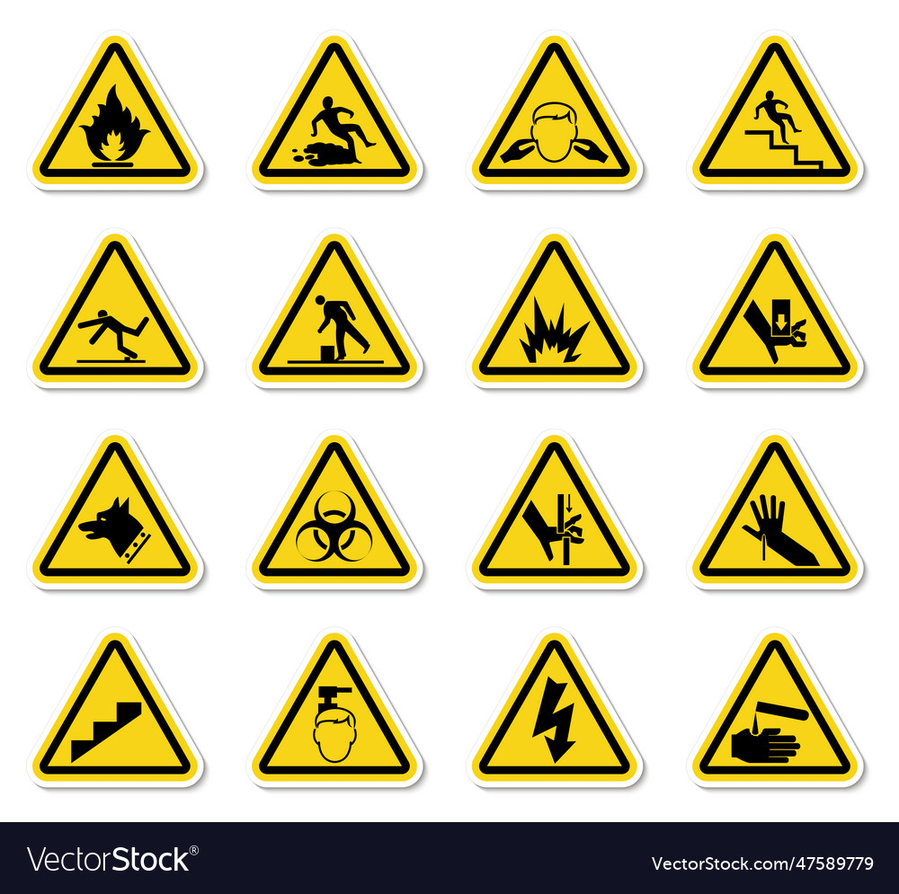 Warning hazard symbols labels sign isolate Vector Image