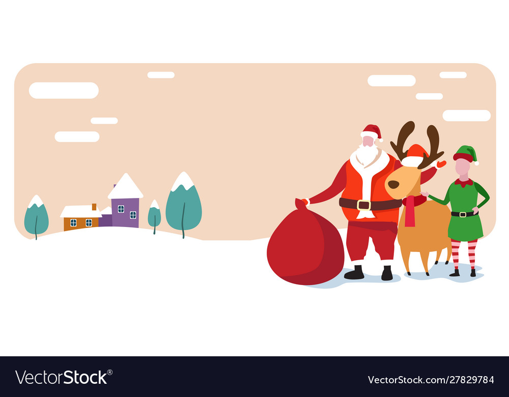 Cute elf santa and deer standing together merry Vector Image