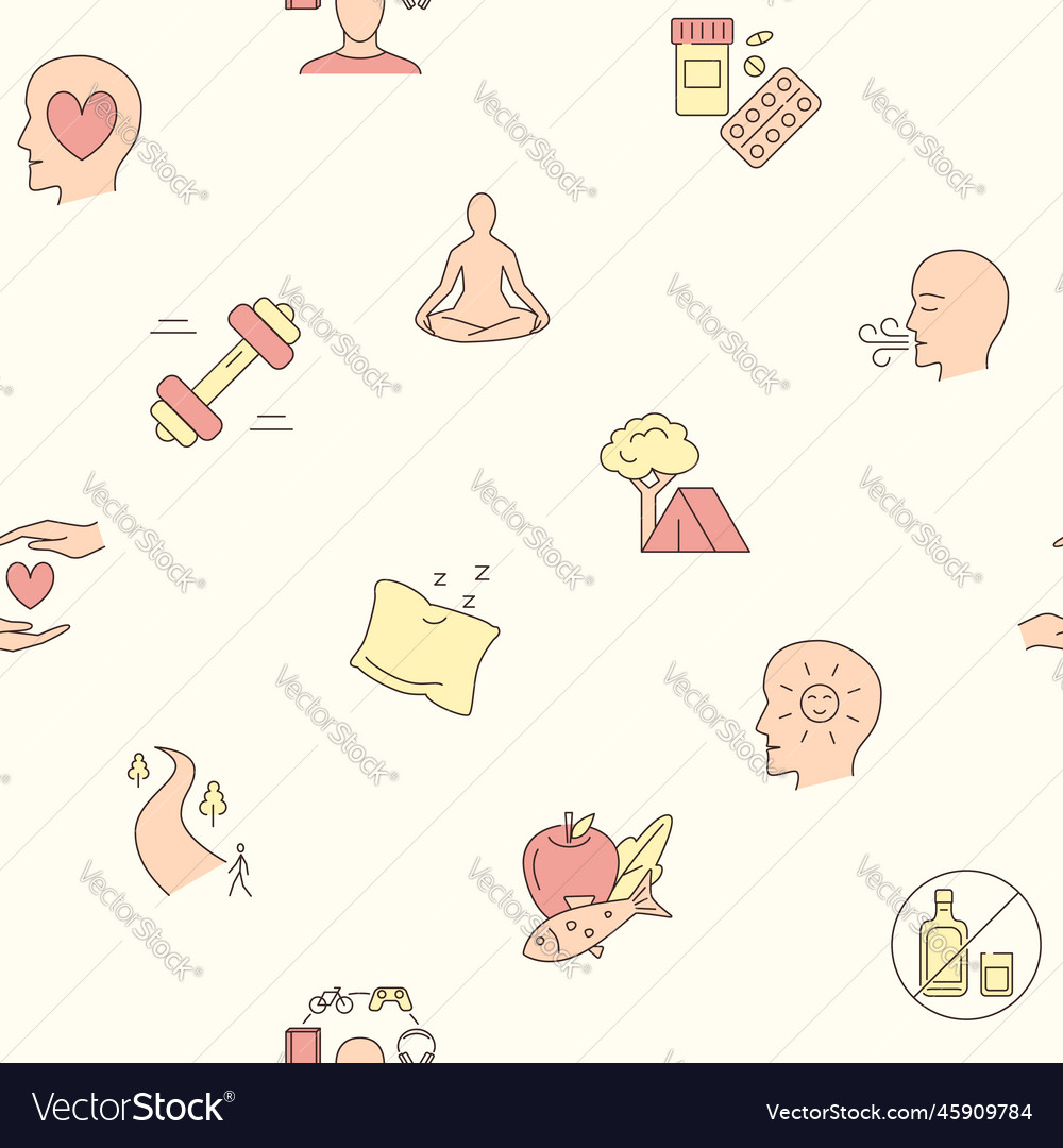 Healthy lifestyle and stress relief seamless Vector Image Healthy lifestyle and stress relief seamless
