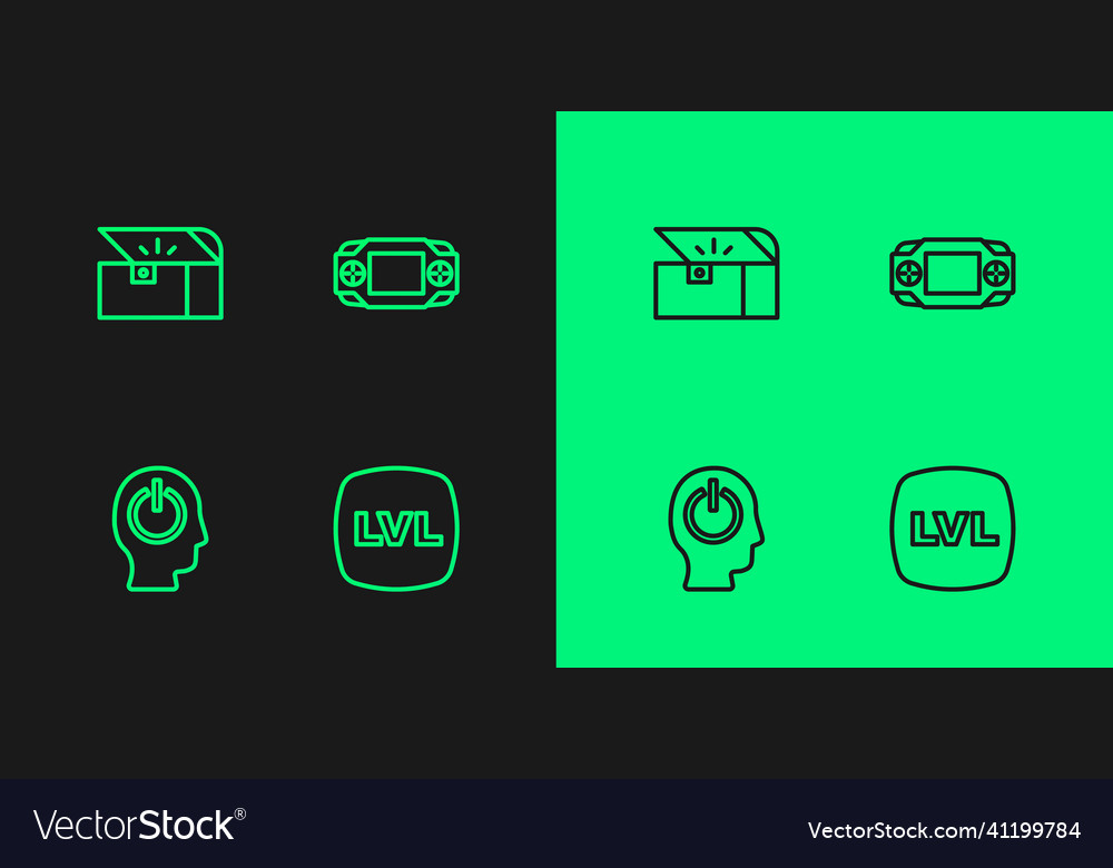 Set line level game power button chest vector image Set line level game power button chest