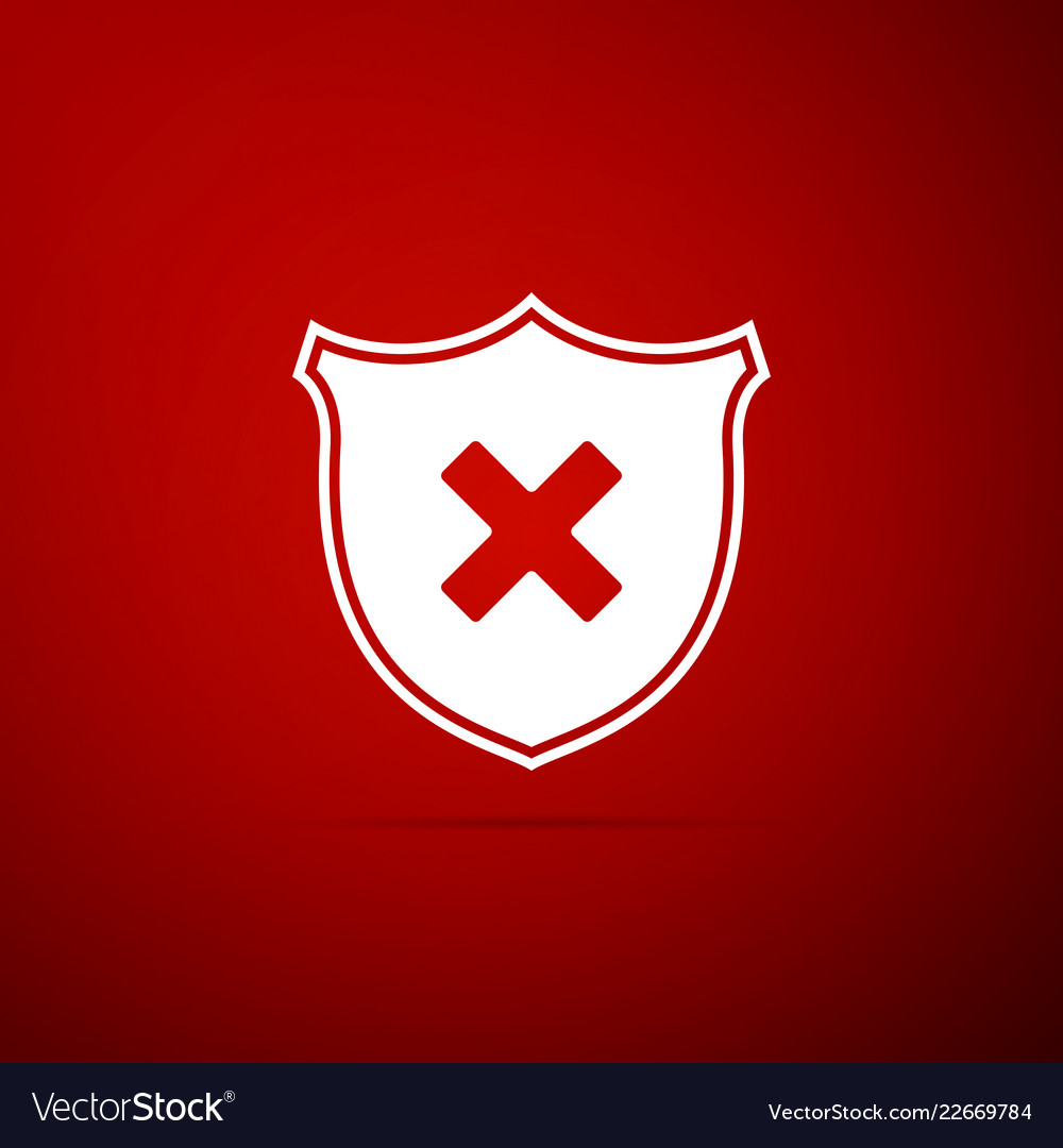 Shield and cross x mark icon on red background vector image Shield and cross x mark icon on red background