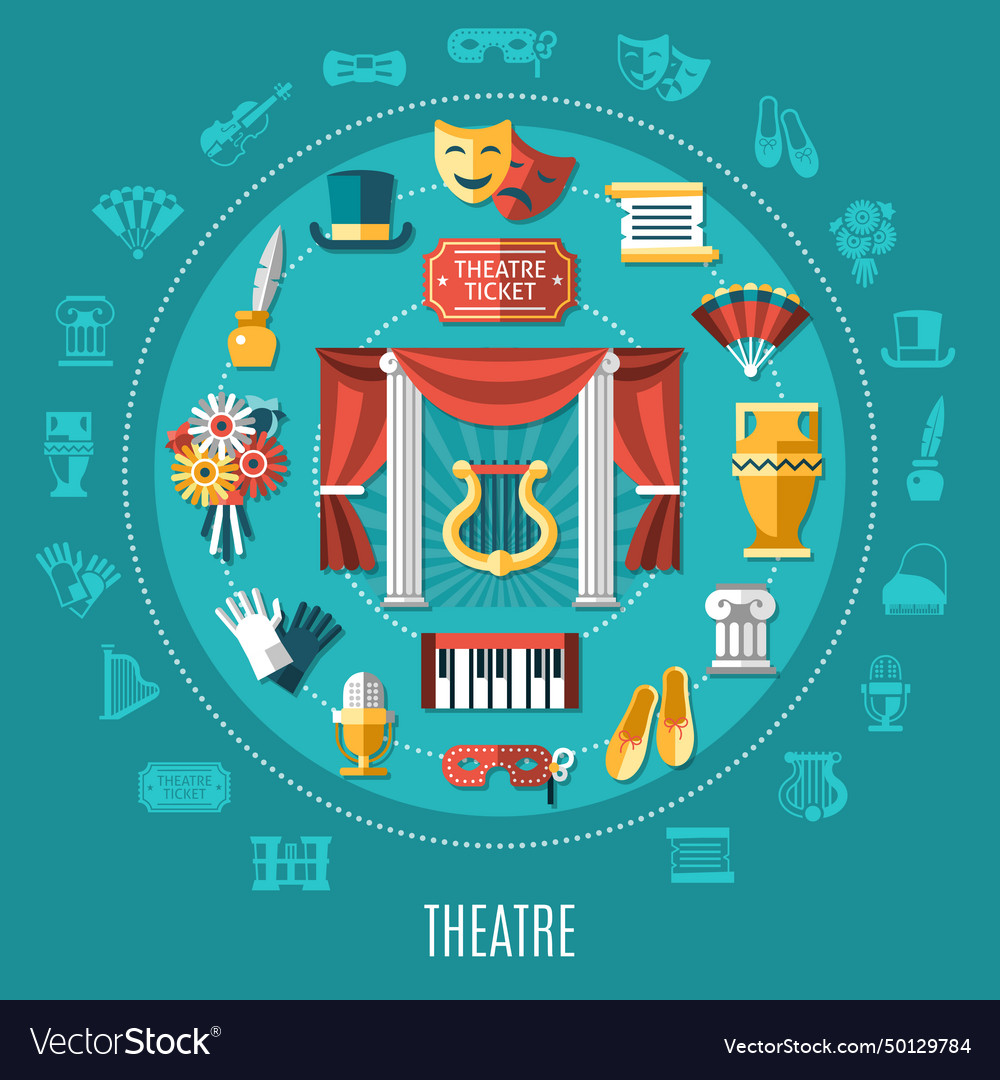 Theatre round composition Royalty Free Vector Image