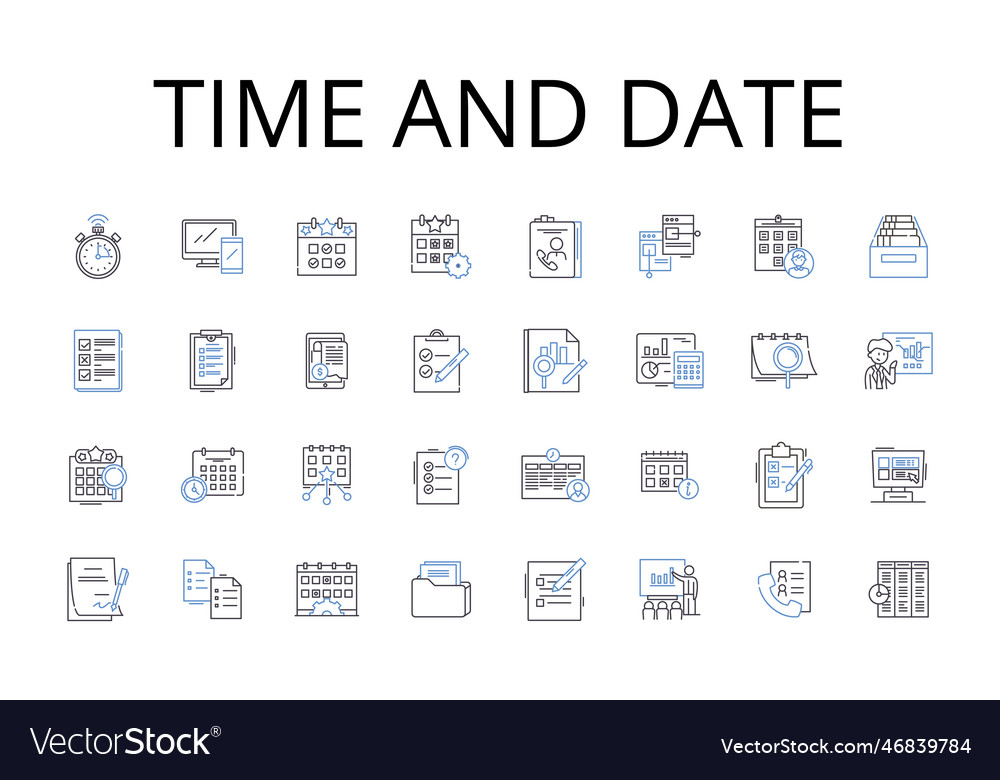 Time and date line icons collection duration vector image Time and date line icons collection duration