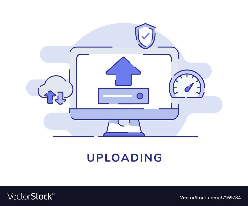 Uploading concept arrow up on desktop screen vector image Uploading concept arrow up on desktop screen