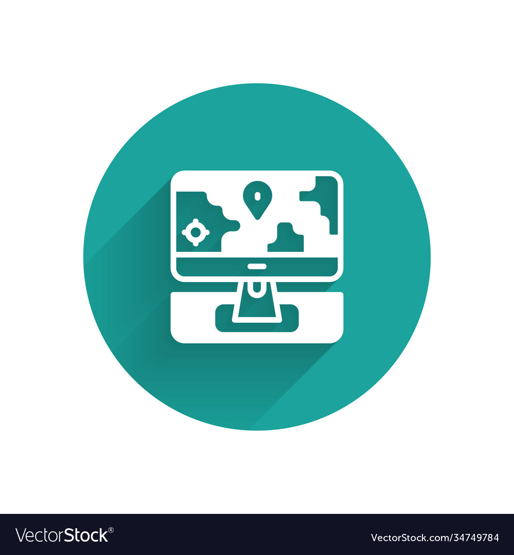 White computer monitor and folded map vector image White computer monitor and folded map