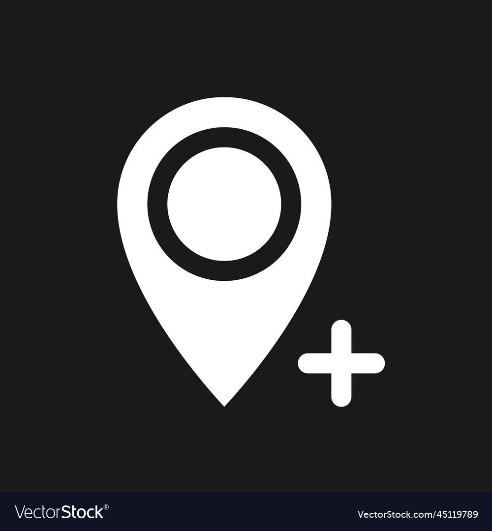 Add place to map dark mode glyph ui icon vector image Add place to map dark mode glyph ui icon