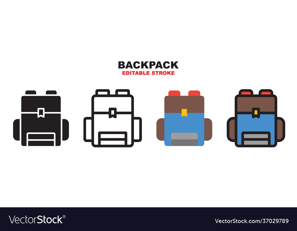 Backpack icon set with different styles editable vector image Backpack icon set with different styles editable