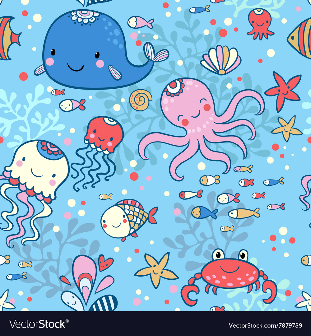 Cartoon marine seamless pattern Royalty Free Vector Image