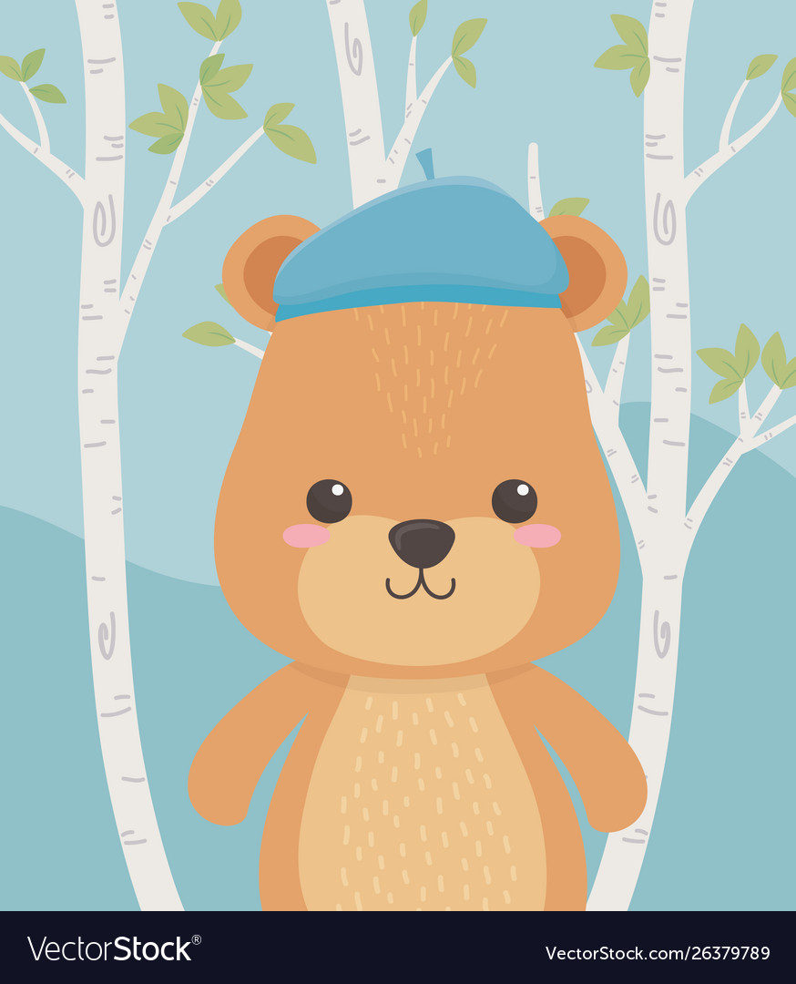 Cute and little bear teddy in field