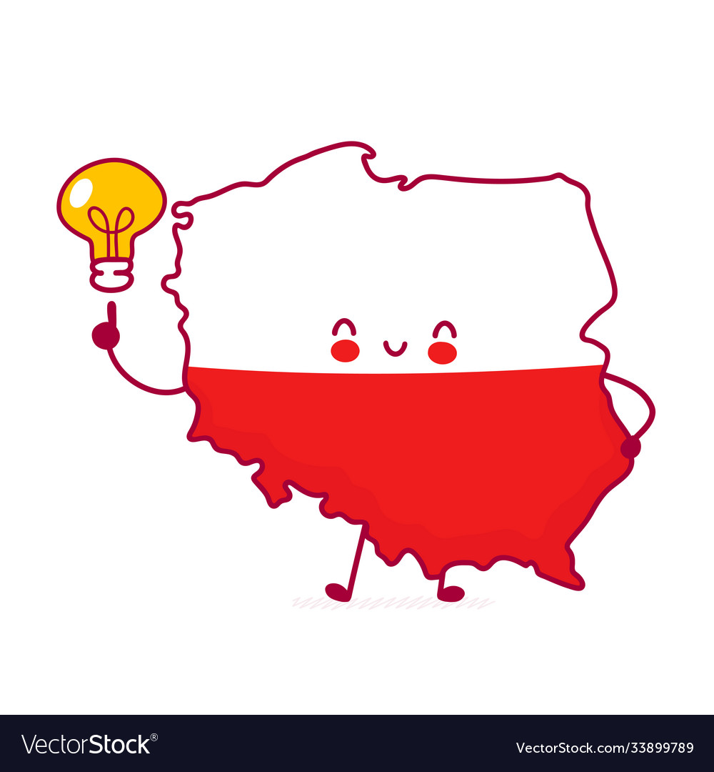 Cute happy funny poland map and flag character