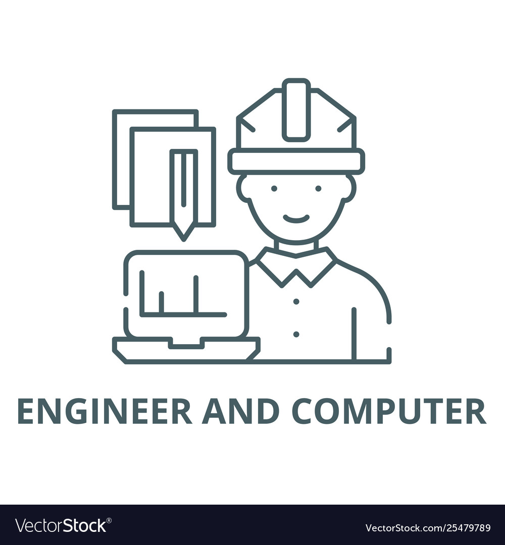 Engineer and computer line icon linear Vector Image Engineer and computer line icon linear