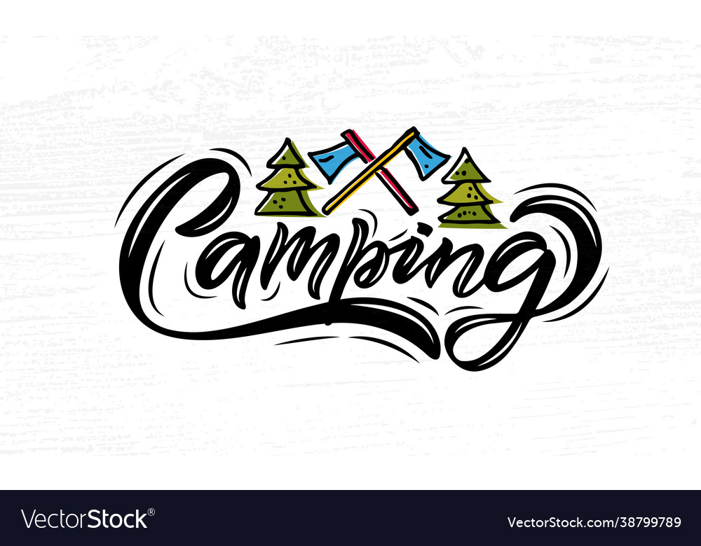 Hand sketched camping set lettering typography Vector Image