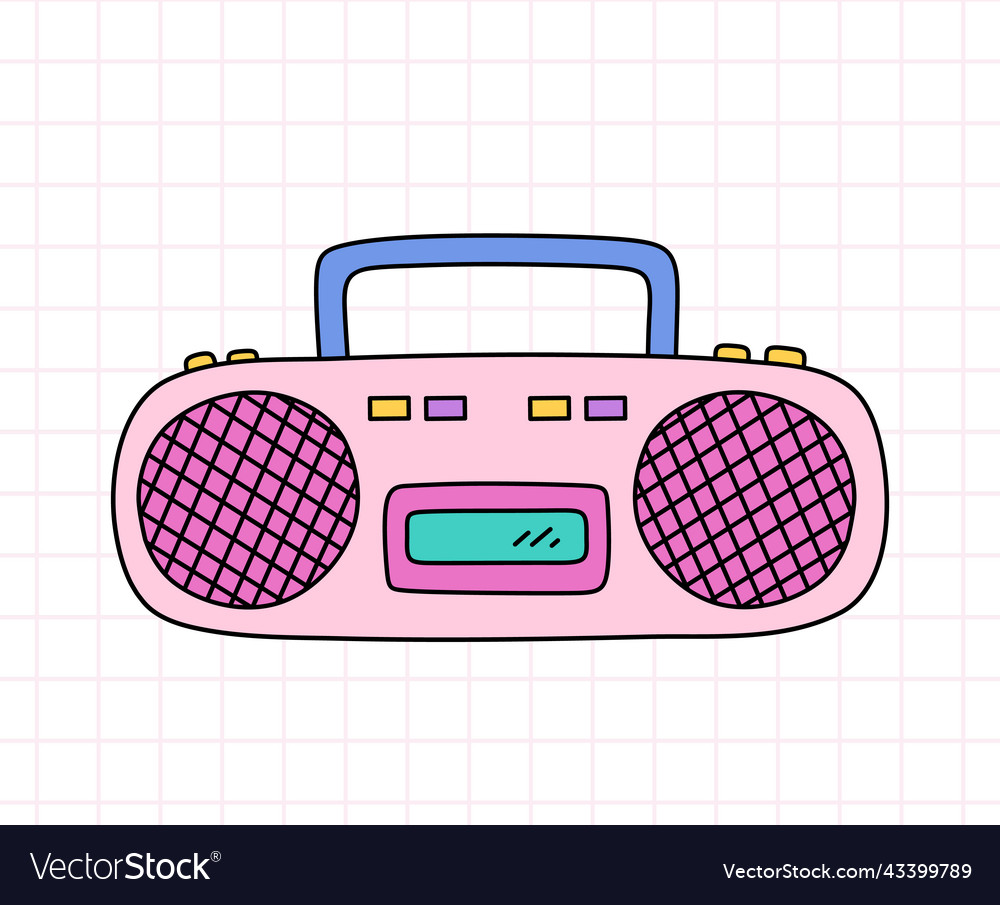 Retro cassette tape recorder in bright colors