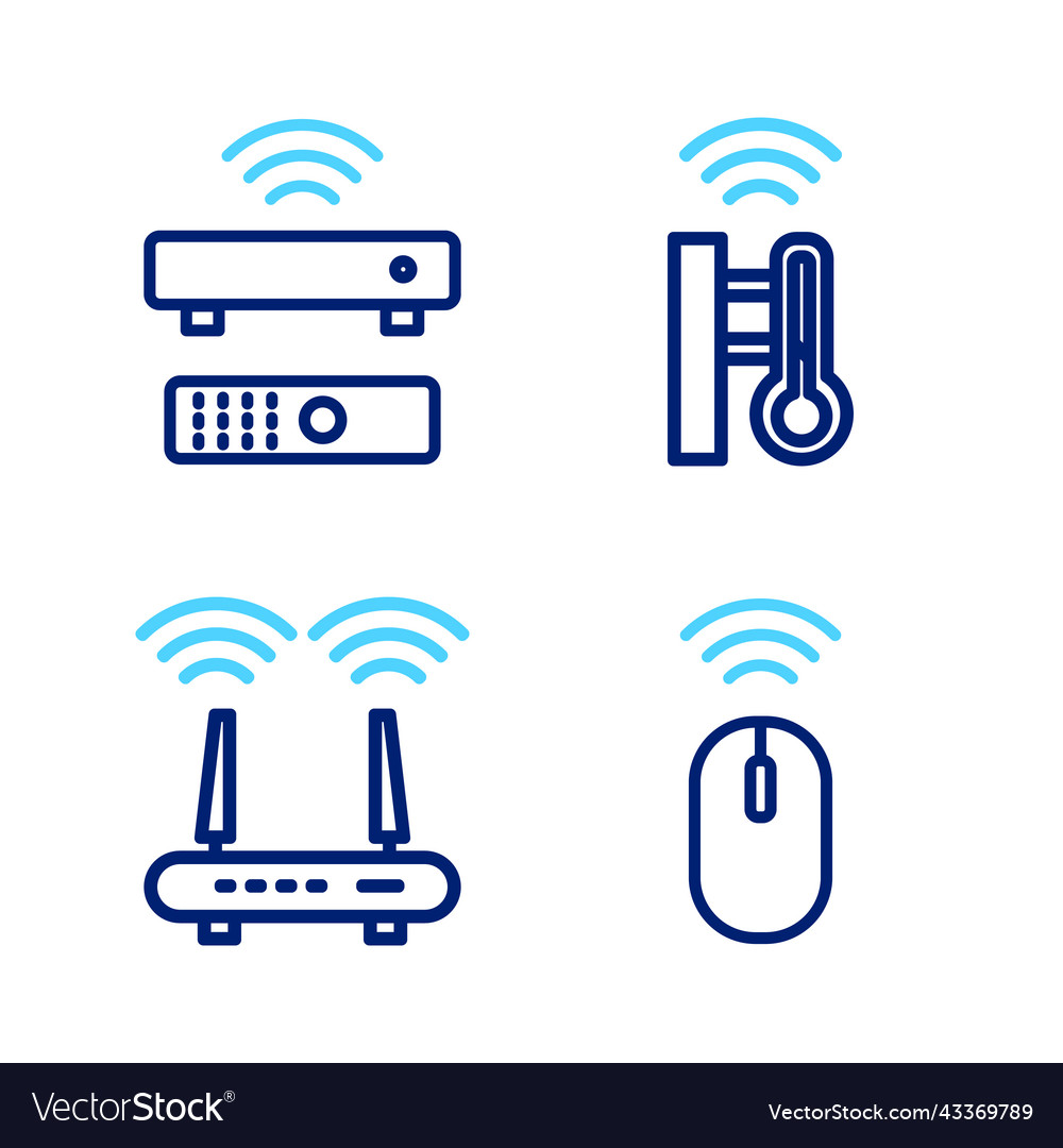 Set line wireless mouse router and wi-fi signal Vector Image Set line wireless mouse router and wi-fi signal
