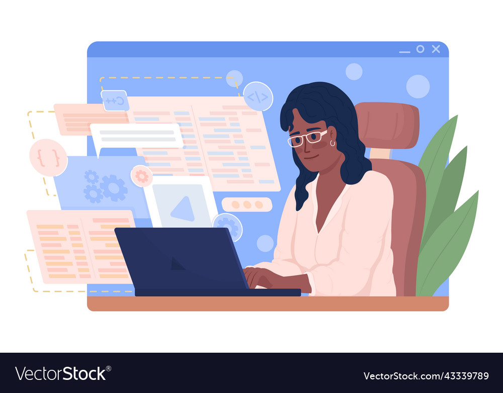 Software engineer at work 2d isolated vector image Software engineer at work 2d isolated