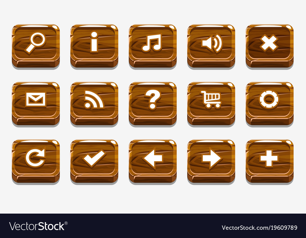 Wood buttons with different menu elements
