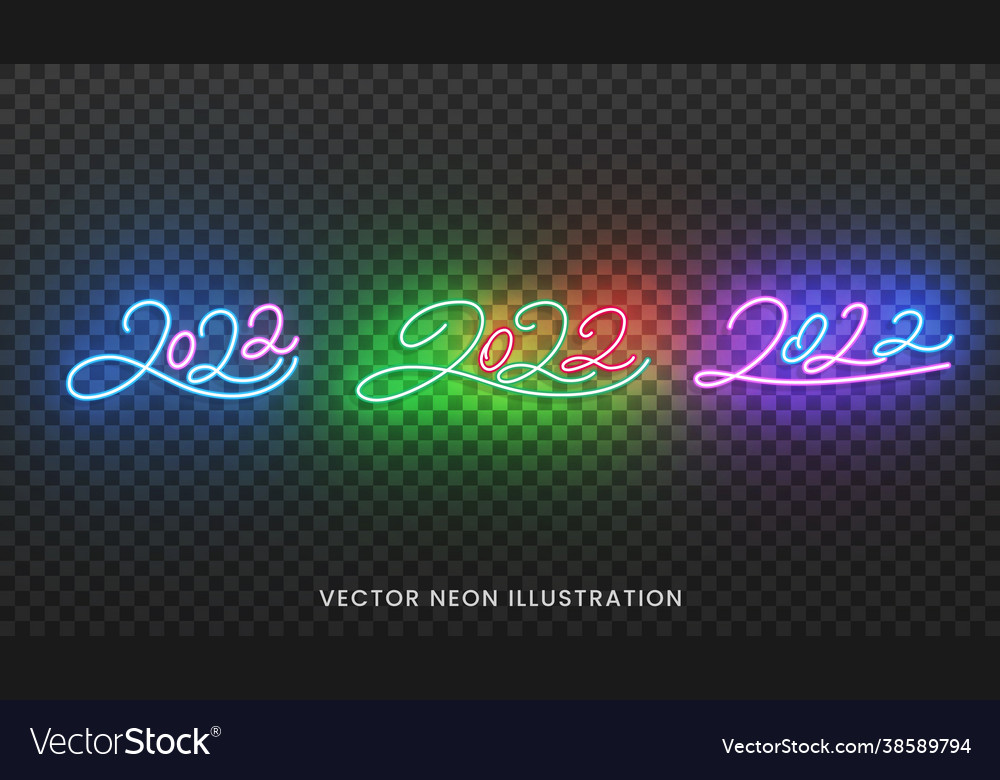 2022 neon script numbers set bright lettering vector image 2022 neon script numbers set bright lettering
