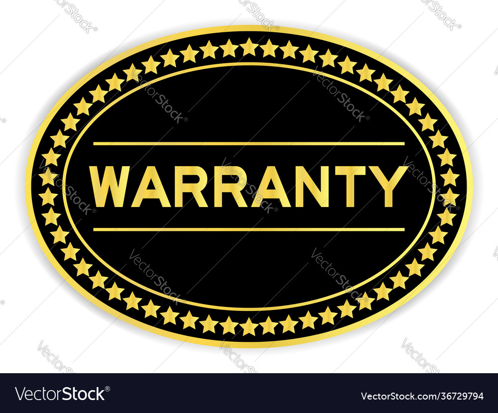 Black and gold color oval label sticker with word