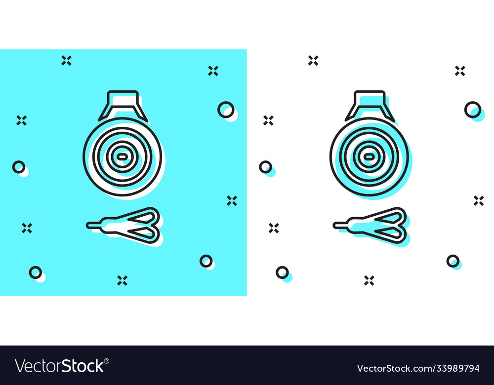Black line classic dart board and arrow icon