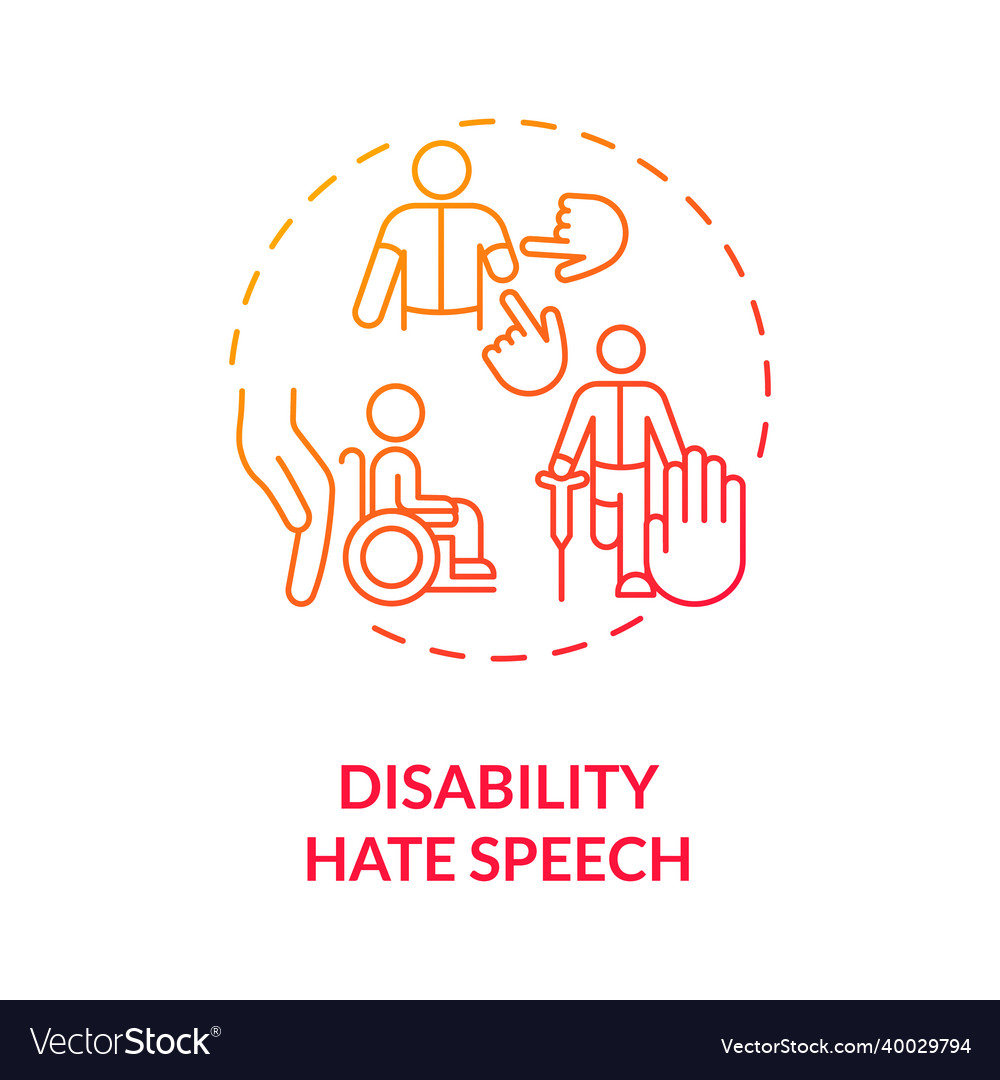 Disability hate speech red gradient concept icon
