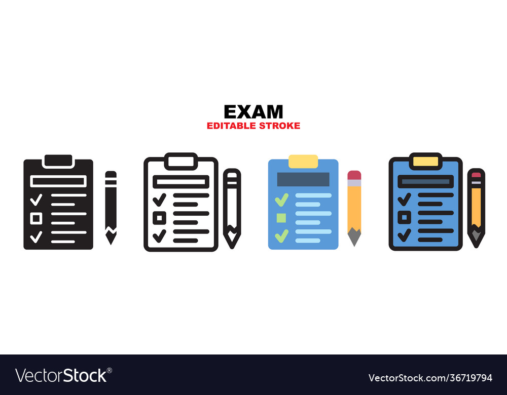 Exam icon set with different styles editable vector image Exam icon set with different styles editable