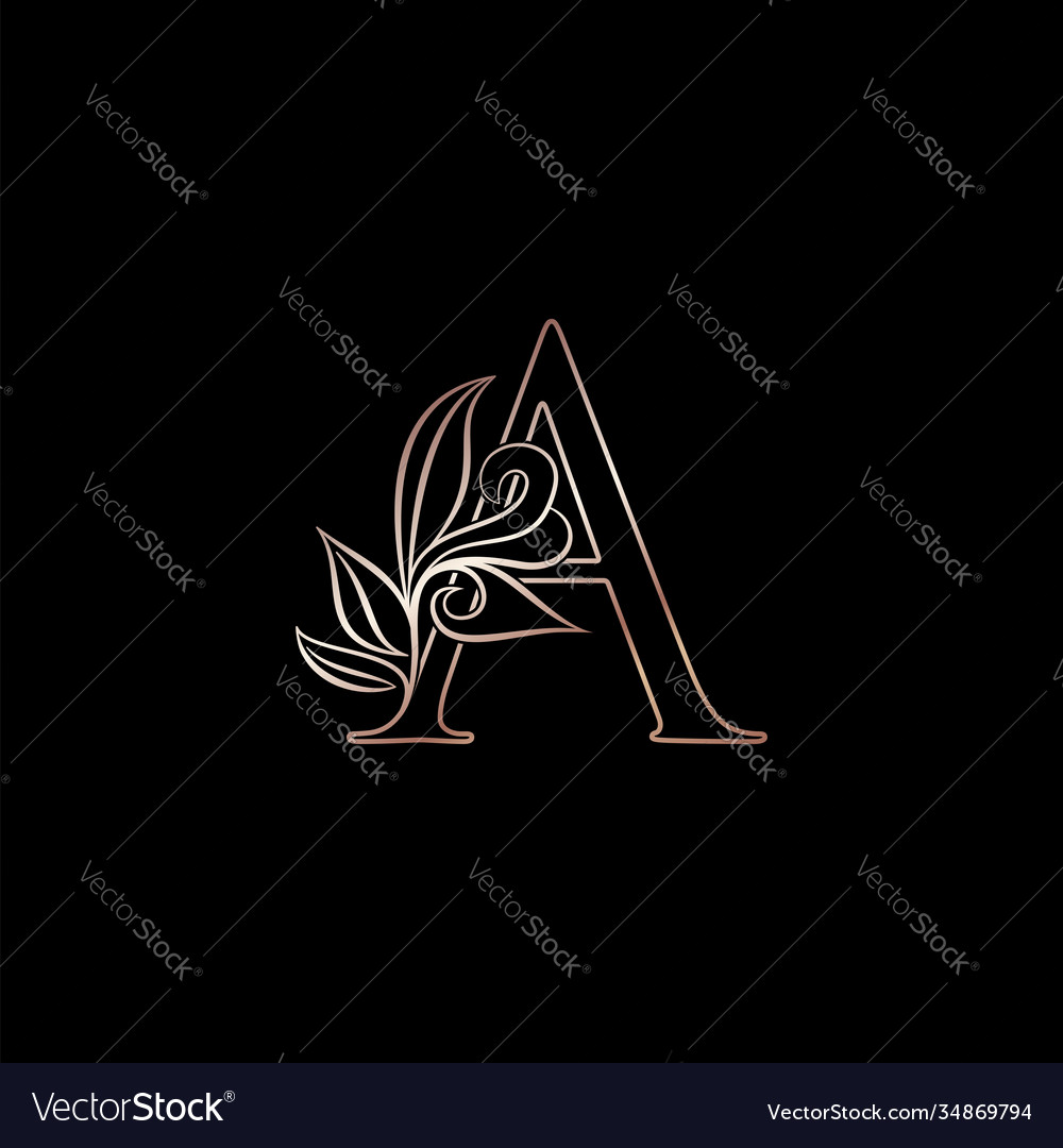 Gold rose outline letter a luxury decorative