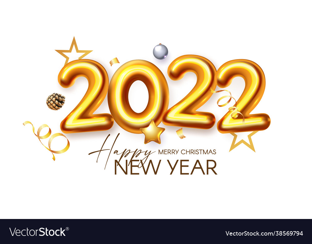 Happy new 2022 year realistic 3d golden sign with Vector Image