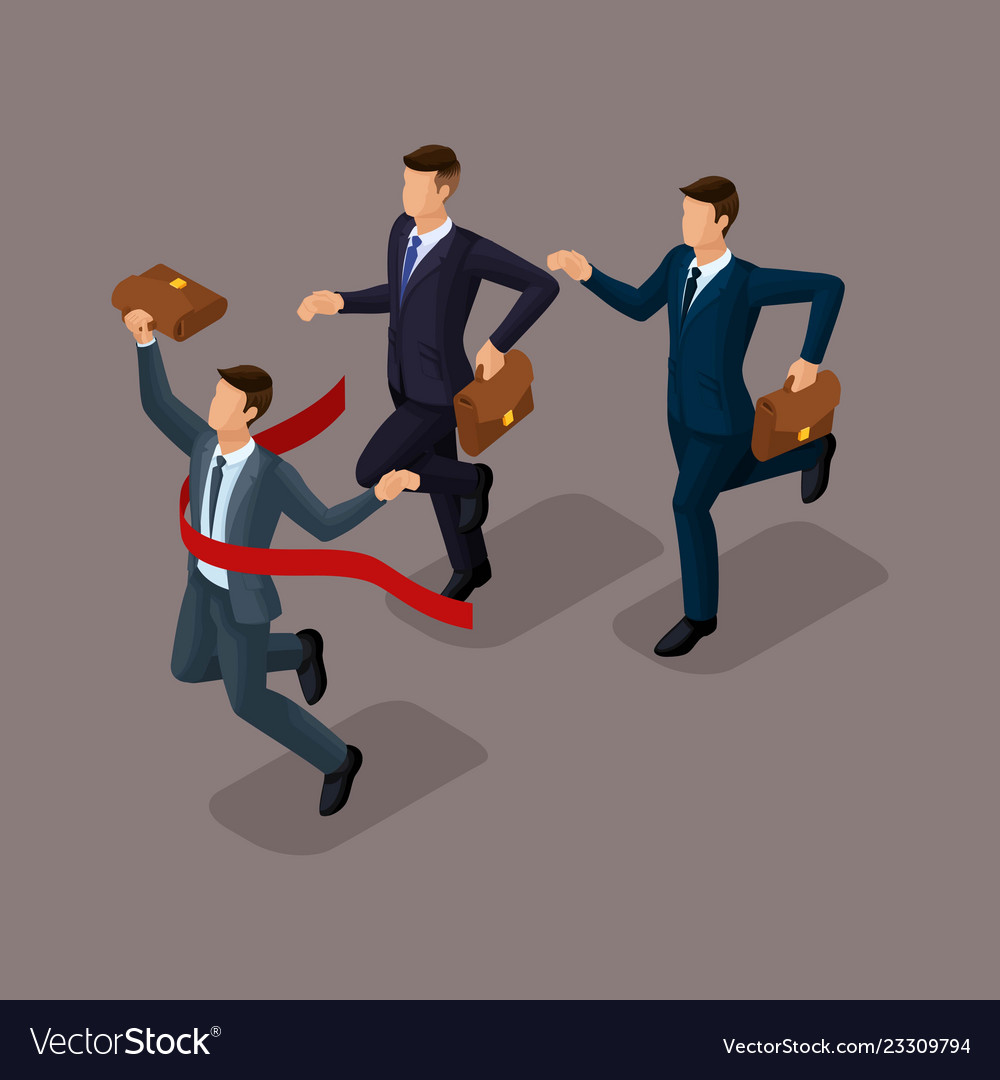 Isometric 3d businessmen with different motion