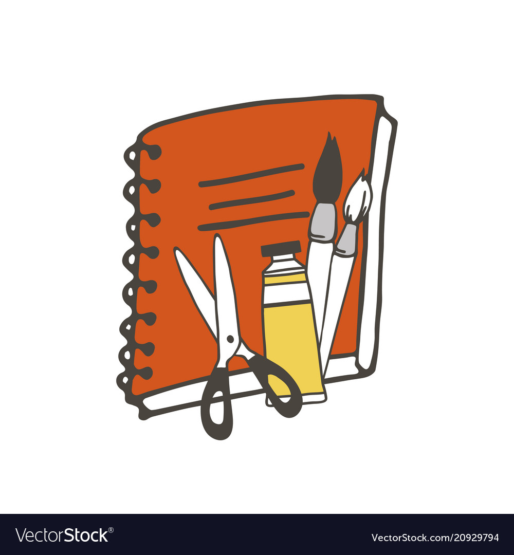 Notebook and brushes