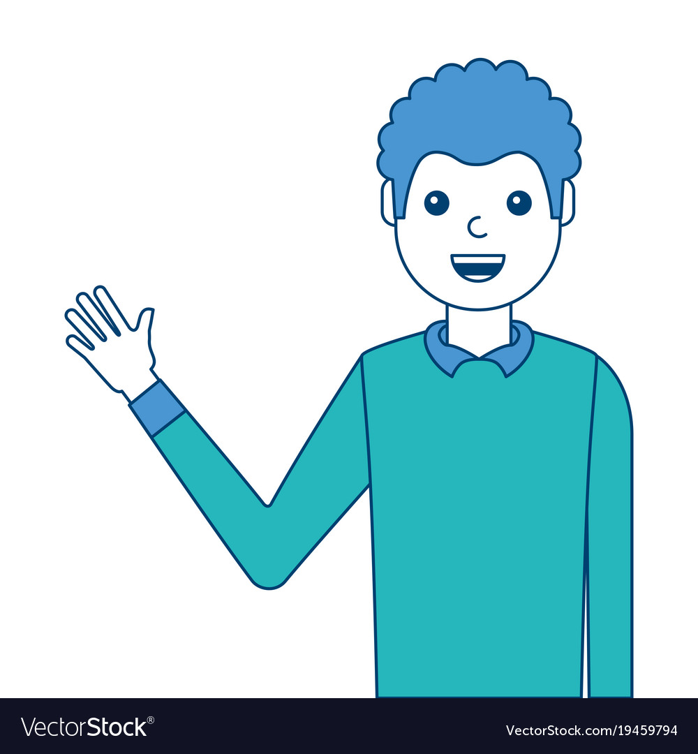 Portrait man waving hand smiling character