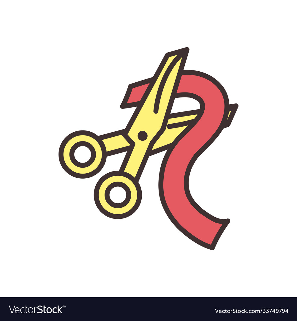 Scissor with ribbon line and fill style icon