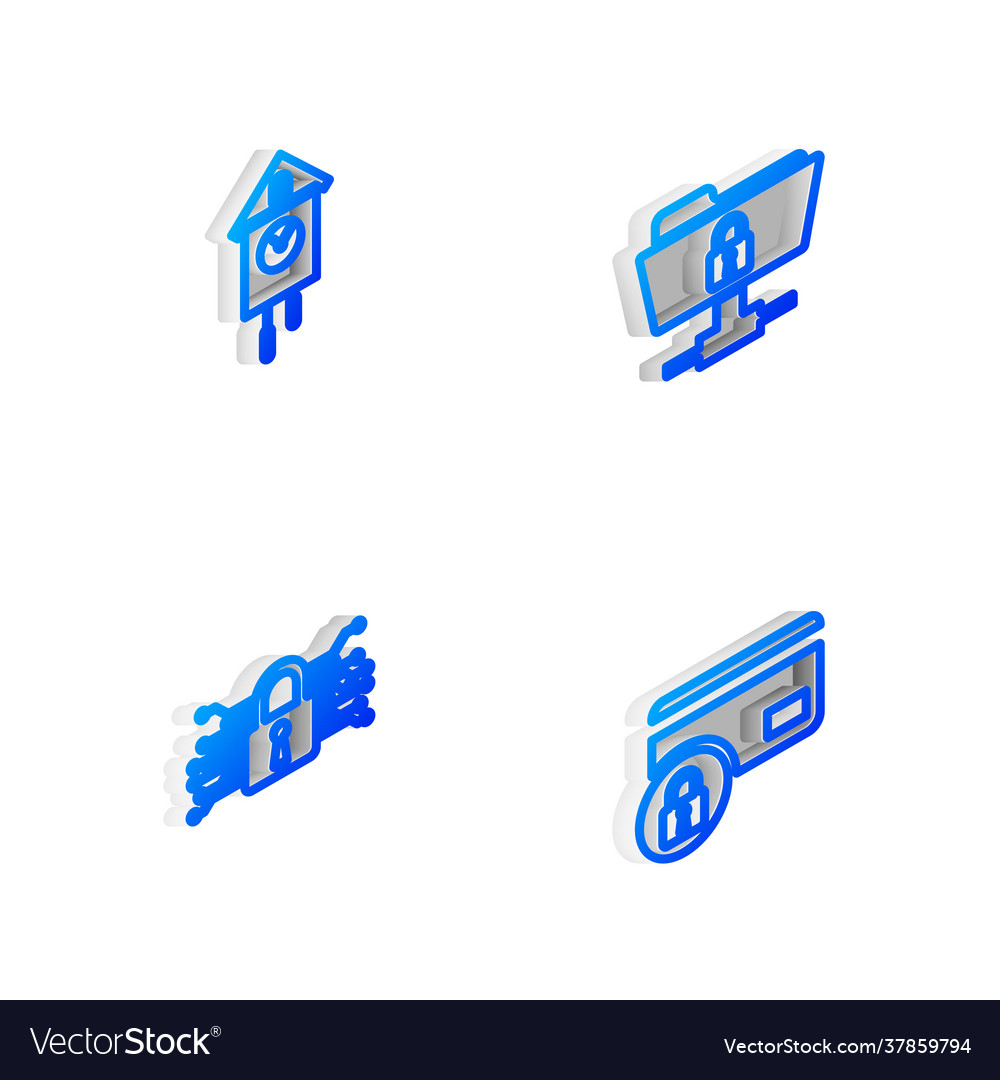 Set isometric line ftp folder and lock retro wall vector image Set isometric line ftp folder and lock retro wall