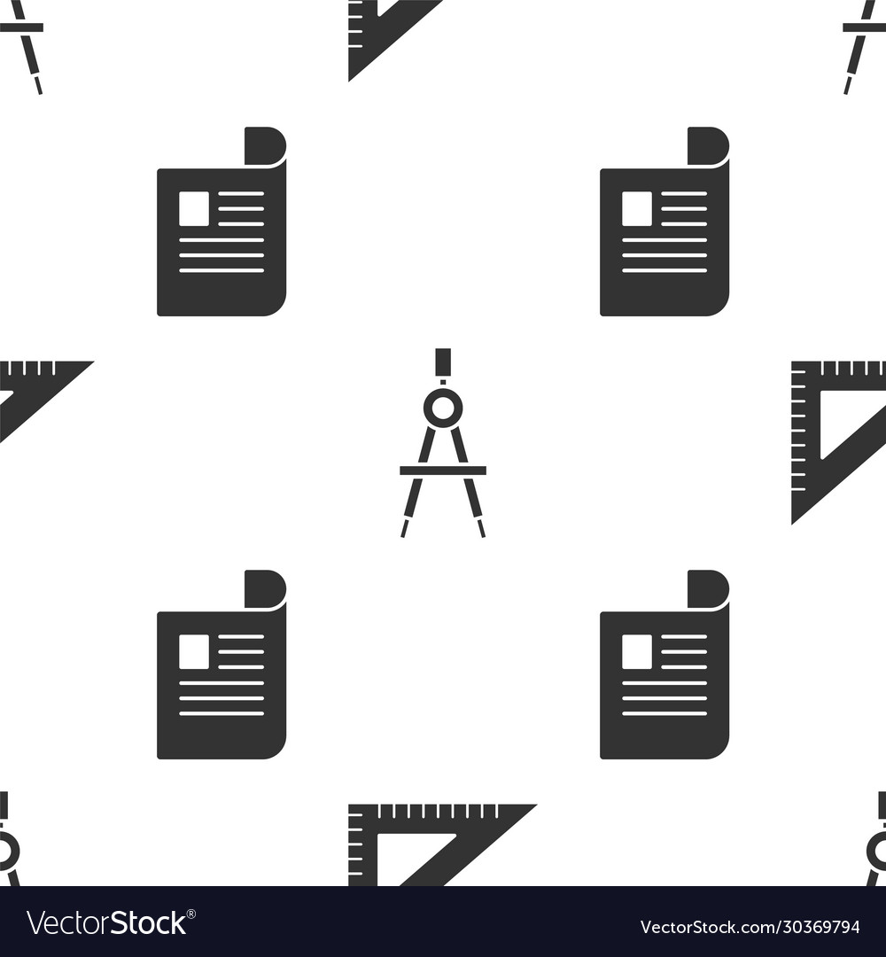 Set triangular ruler drawing compass and document