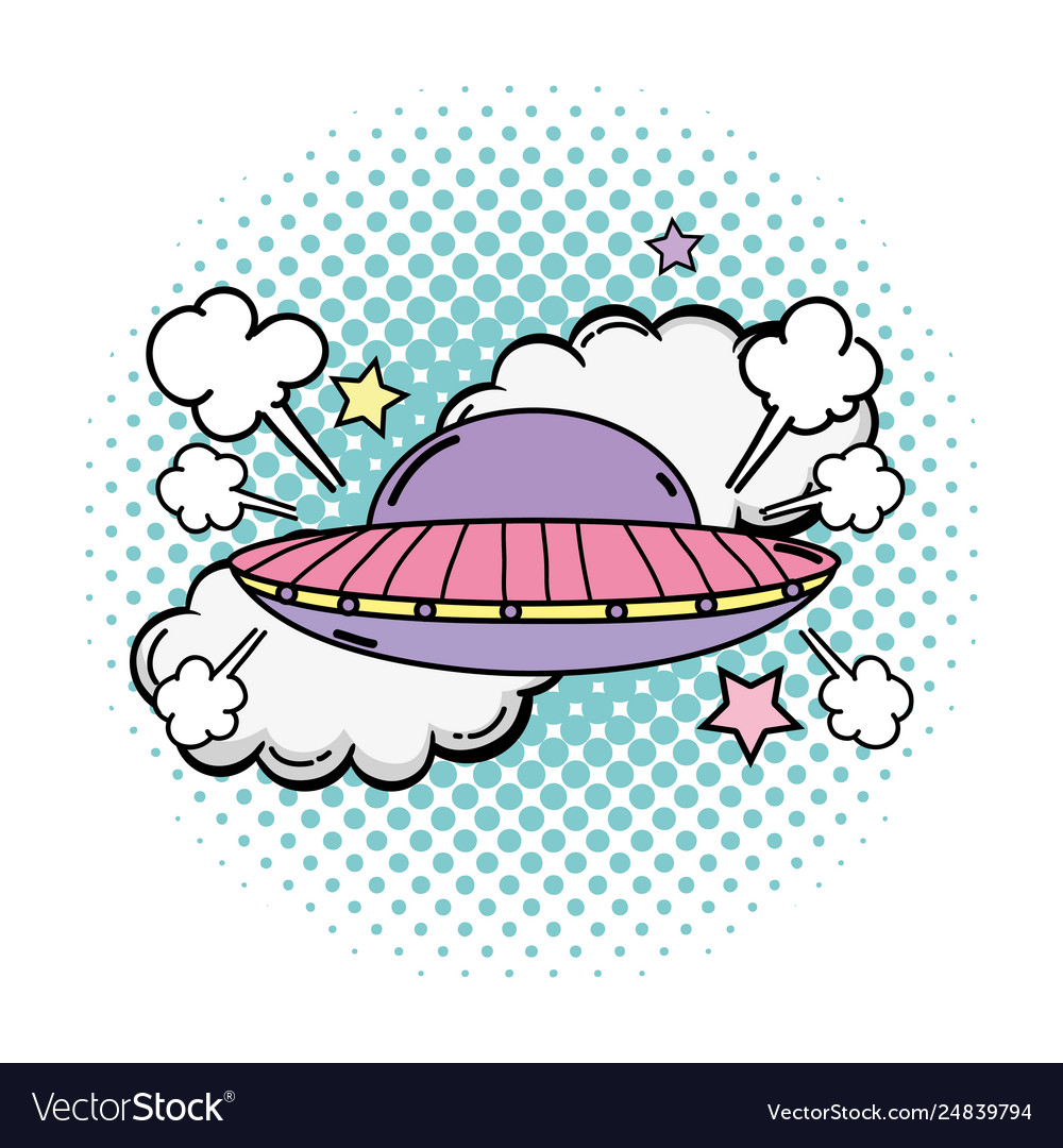 Ufo flying with pop art style