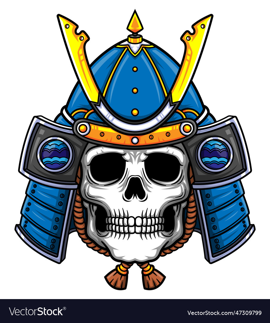 Blue skull samurai warrior mask traditional armor Vector Image