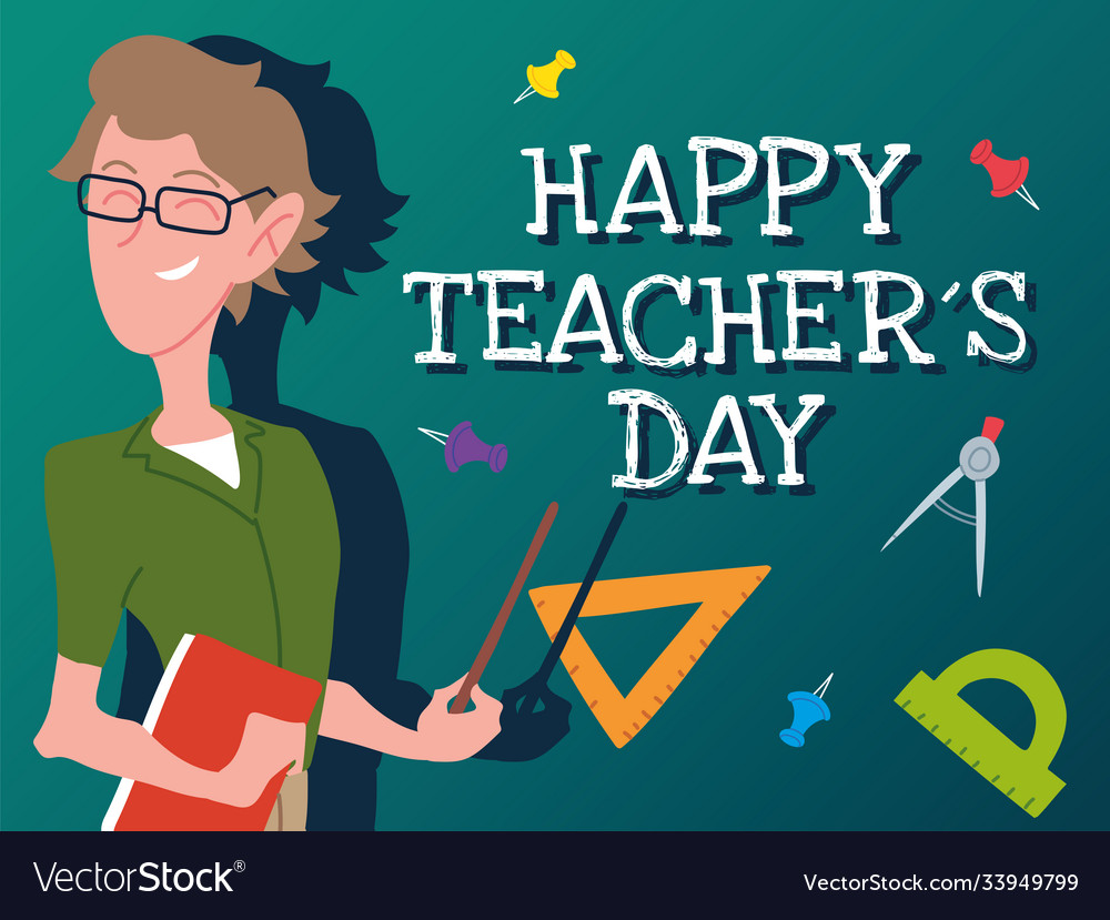 Happy teachers day card with man