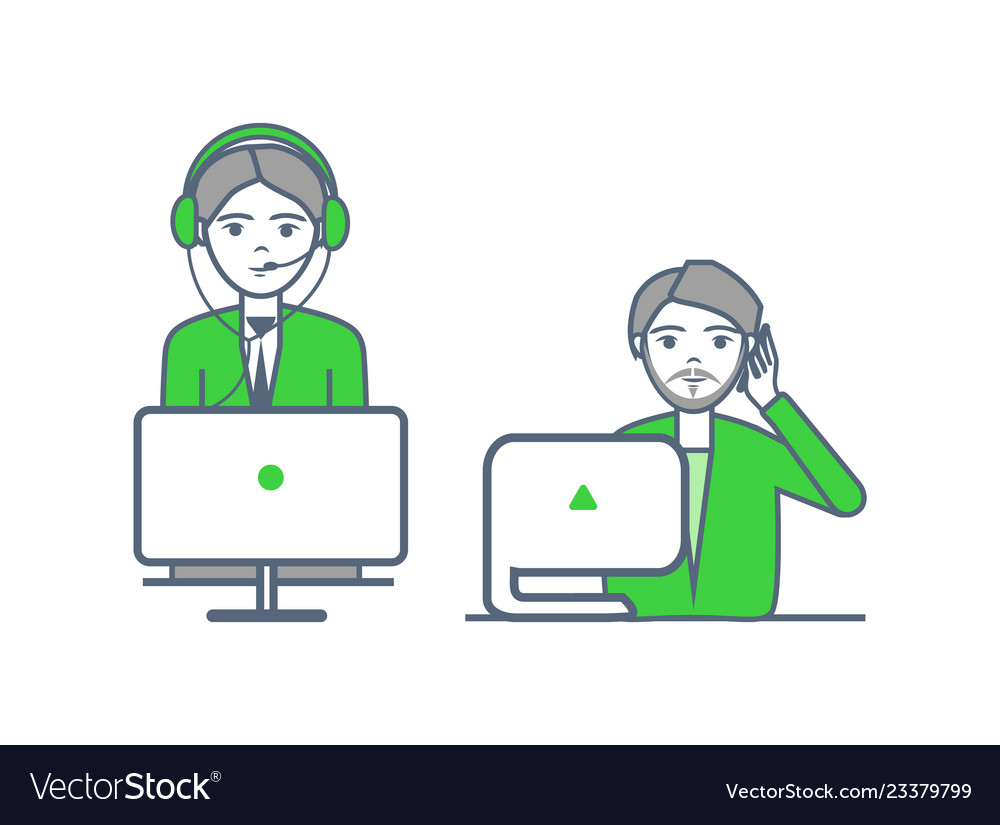 Helpline operators of center receive calls vector image Helpline operators of center receive calls