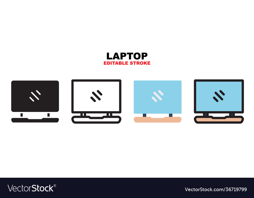Laptop icon set with different styles editable