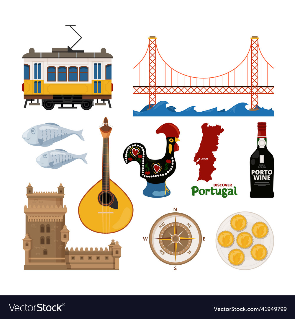 Portuguese icon set in flat style Royalty Free Vector Image