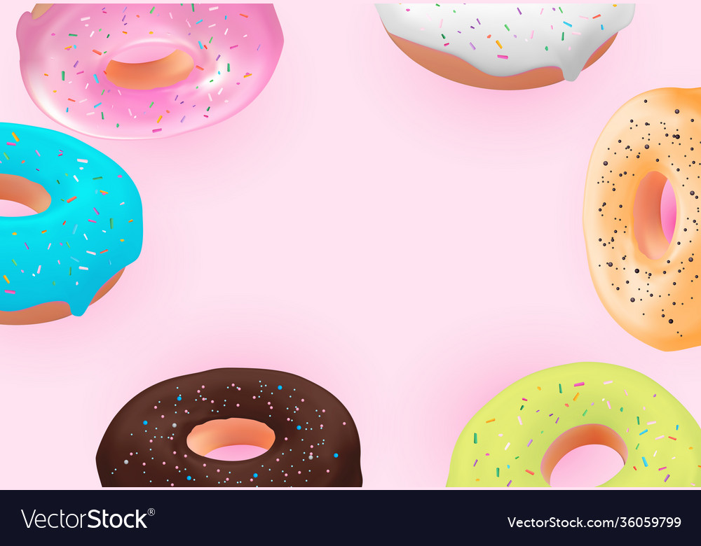 Realistic 3d sweet tasty donut background can