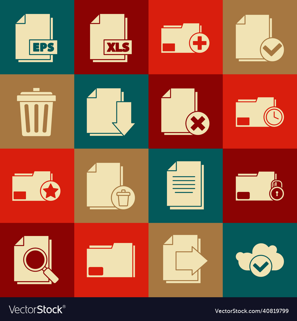 Set cloud with check mark folder and lock vector image Set cloud with check mark folder and lock