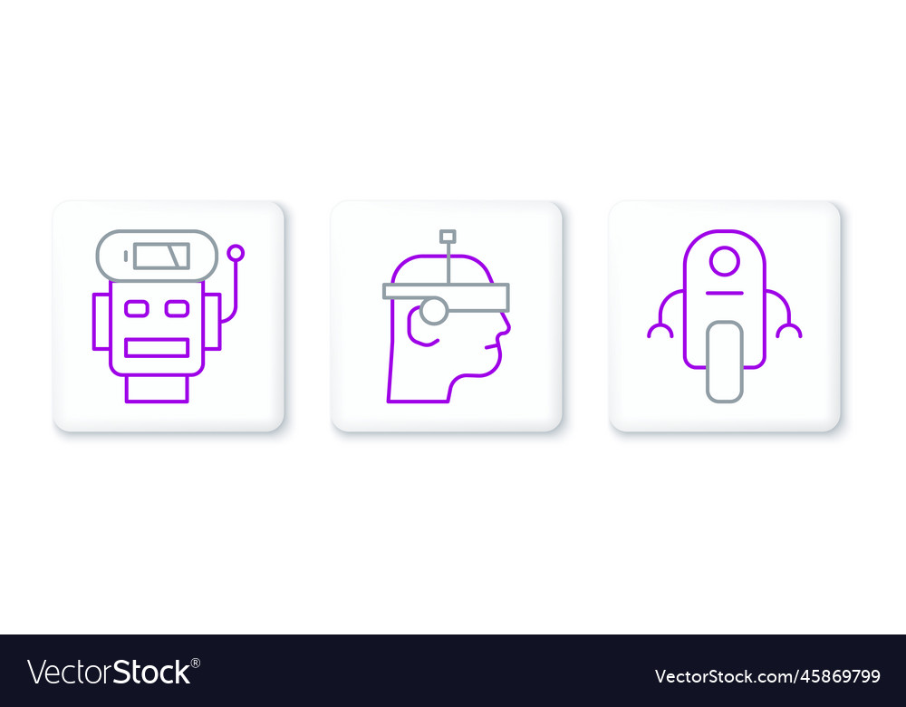Set line robot low battery charge and smart Vector Image Set line robot low battery charge and smart
