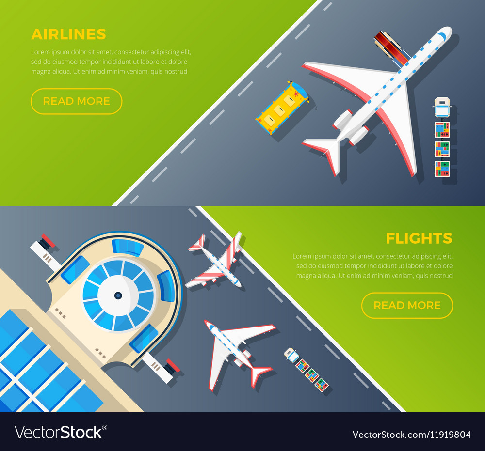 Airport Top View Horizontal Banners Set Royalty Free Vector