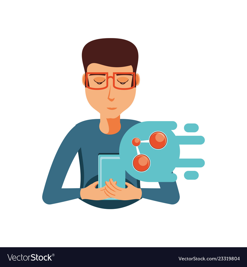 Man with smartphone and share symbol