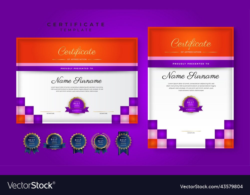 Modern orange purple certificate of achievement