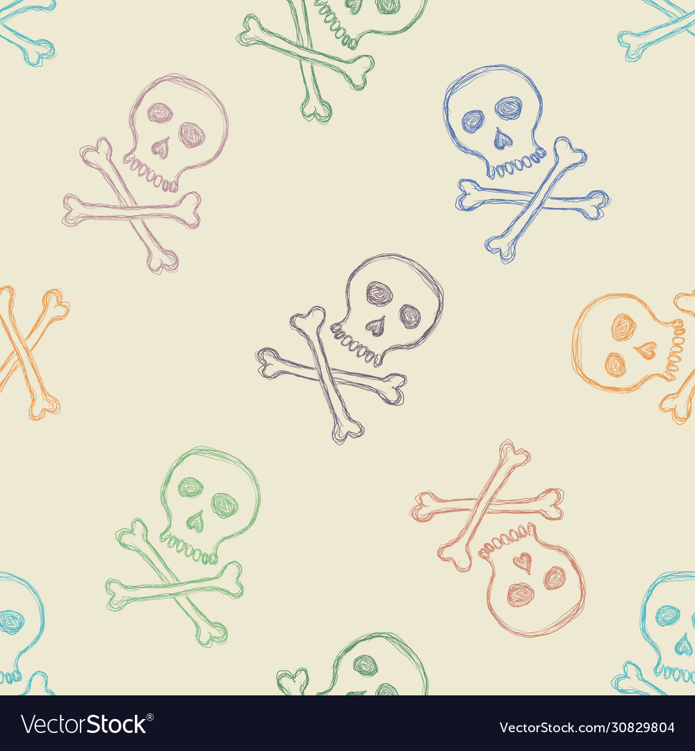 Seamless pattern sketch skulls