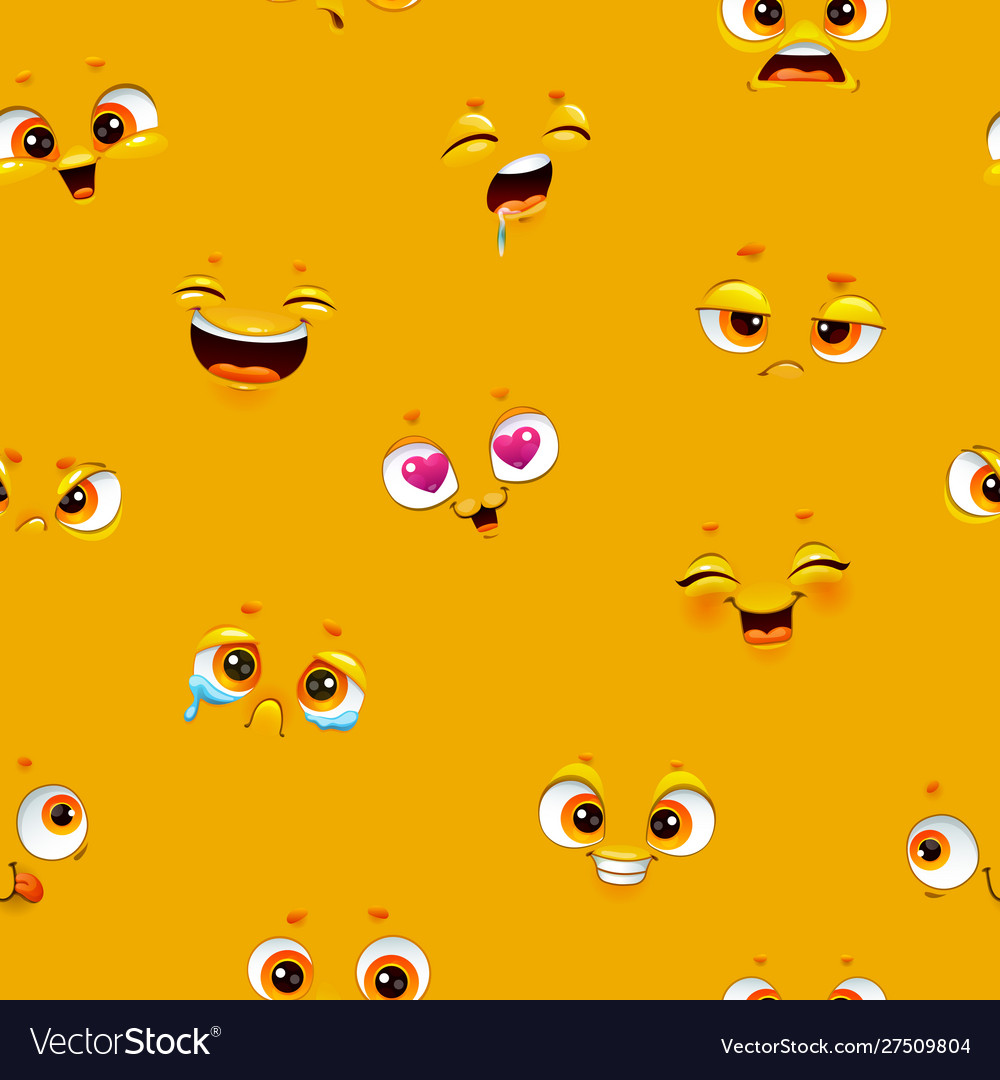 Seamless pattern with funny cartoon faces