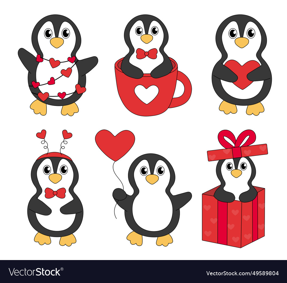 Set von Cartoon Valentinstag Pinguin Zeichen