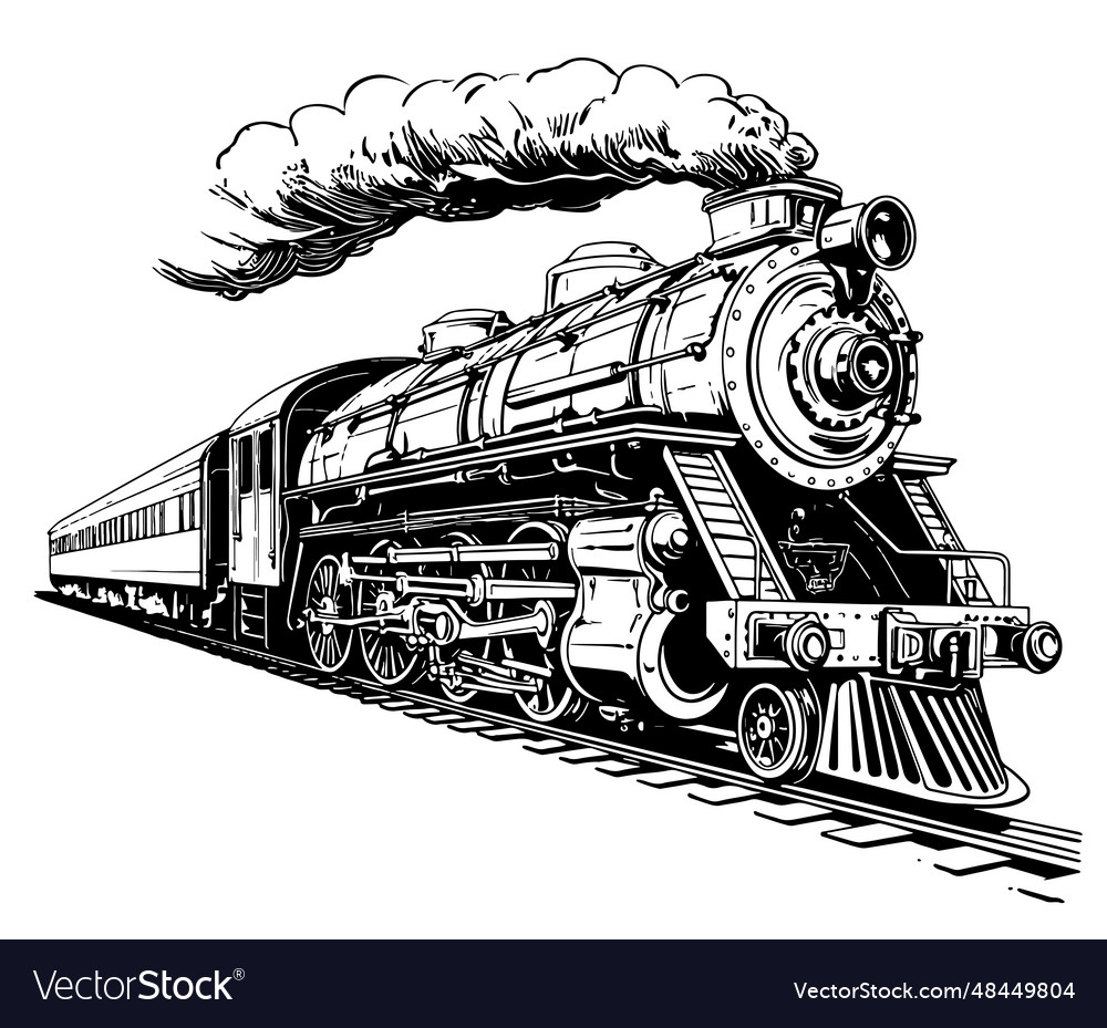 Steam locomotive retro hand drawn sketch Vector Image