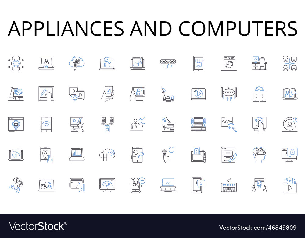 Appliances and computers line icons collection Vector Image Appliances and computers line icons collection